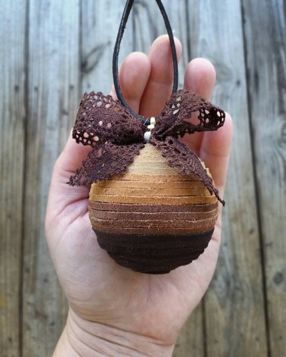 Christmas Ornament, Rustic Ornament, Leather Ornament