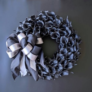 Halloween Wreath, Black Calla Lily Wreath, Black Wreath, Elegant Halloween Wreath, Wedding Wreath image 1