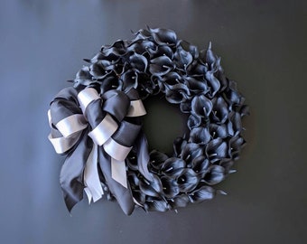 Halloween Wreath, Black Calla Lily Wreath,  Black Wreath, Elegant Halloween Wreath, Wedding Wreath