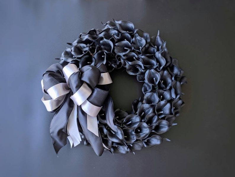 Halloween Wreath, Black Calla Lily Wreath, Black Wreath, Elegant Halloween Wreath, Wedding Wreath image 1