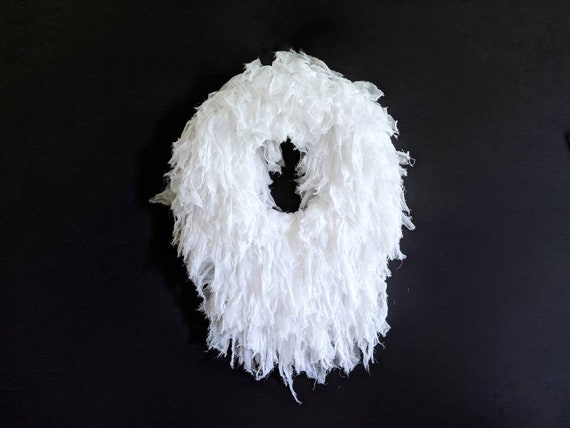 Wreath, Halloween Wreath, Gossamer White Gauze Wreath, White Gauze Wreath, White Halloween Wreath