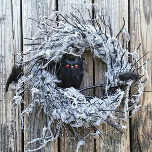 Halloween Wreath, Gossamer Black Twig Wreath, Black Twig Wreath, Black Owl Wreath