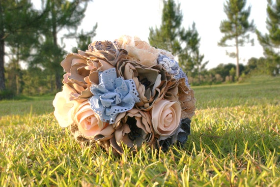 Bouquets, 3 Piece Bouquet and Boutonniere Burlap, Leather, and Lace Package