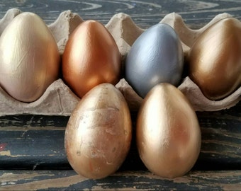 Metallic Easter Eggs: Metal Leaf Decorative Set of 6