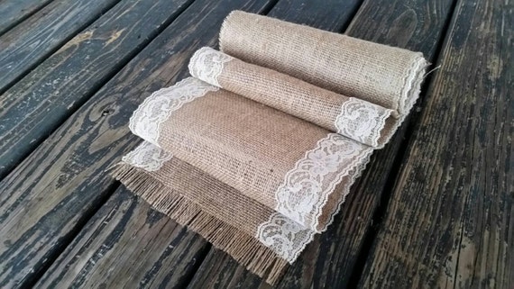 Table Runner, 10 Inch Wide by 72 Inch Long Lace and Burlap Table Runner