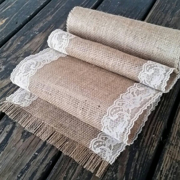 Table Runner, 10 Inch Wide by 72 Inch Long Lace and Burlap Table Runner