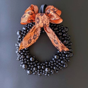 Halloween Wreath, Black Pearl Wreath, Jeweled Wreath, Pearl Wreath