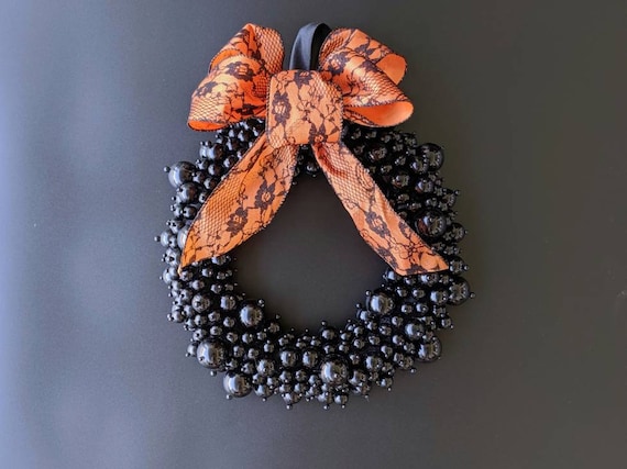 Halloween Wreath, Black Pearl Wreath, Jeweled Wreath, Pearl Wreath