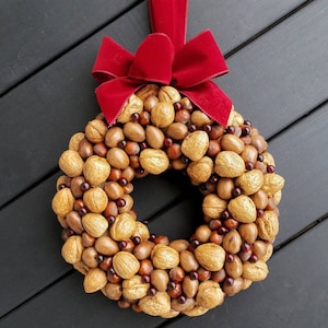 Christmas Wreath, Holiday Wreath, Nut and Berry Wreath. REAL NUTS