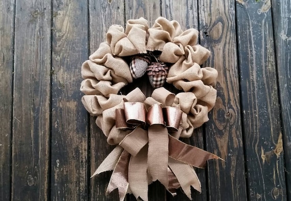 Christmas Wreath, Holiday Wreath, Burlap Wreath, Christmas Burlap Wreath with Acorns
