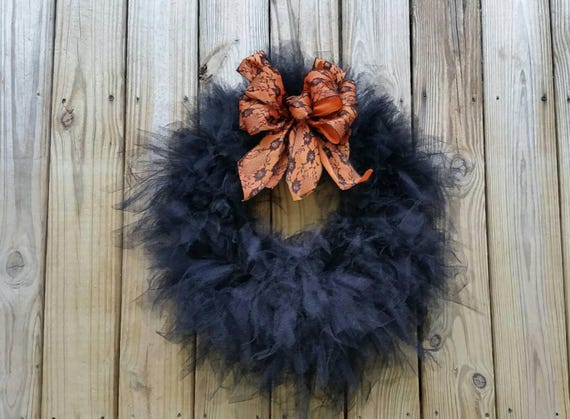 Halloween Wreath, Black Lace Wreath, Gossamer Black Tulle Wreath