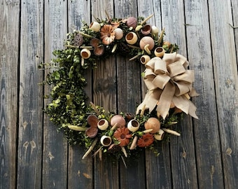 Wreath -  30 inch Dried Flower Wreath  -  Eucalyptus Wreath