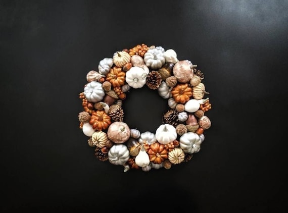 Halloween Wreath, Fall Wreath, Pumpkin Wreath, Modern Metallic Pumpkin Wreath
