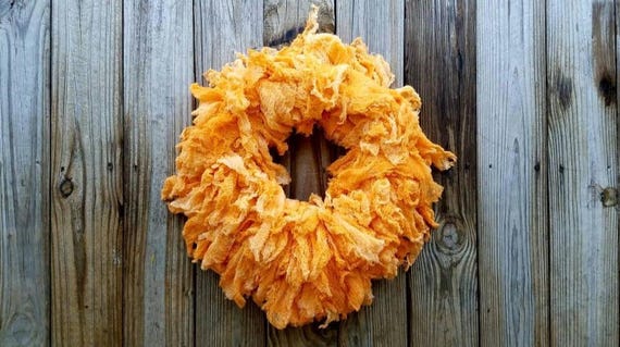 Hand-Dyed Orange Ombre Gauze Halloween Wreath