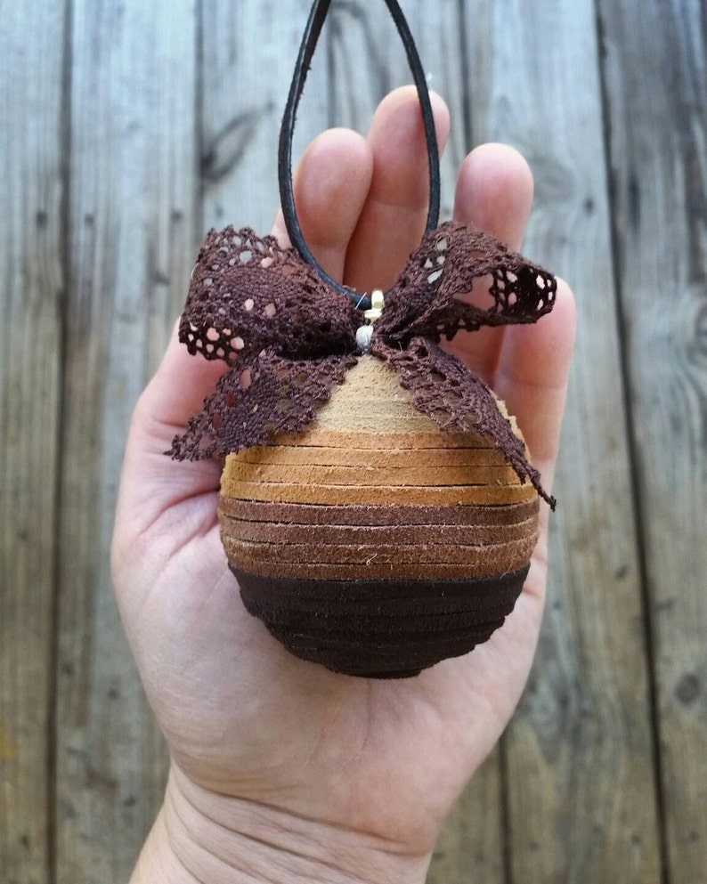 Christmas Ornament, Rustic Ornament, Leather Ornament image 4
