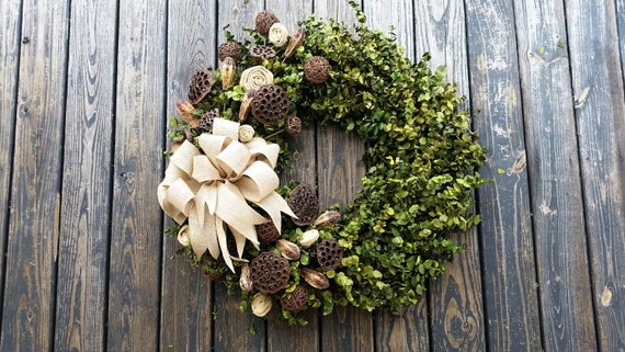 Large Preserved Eucalyptus Wreath With Dried Pods And Bow