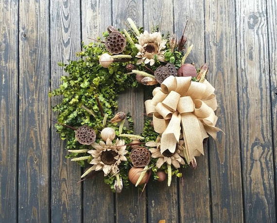 Large 30 Inch Eucalyptus Wreath With Bow and Sunflowers