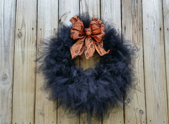 Halloween Wreath, Gossamer Black Wreath, Black Lace Wreath, Halloween Lace Wreath