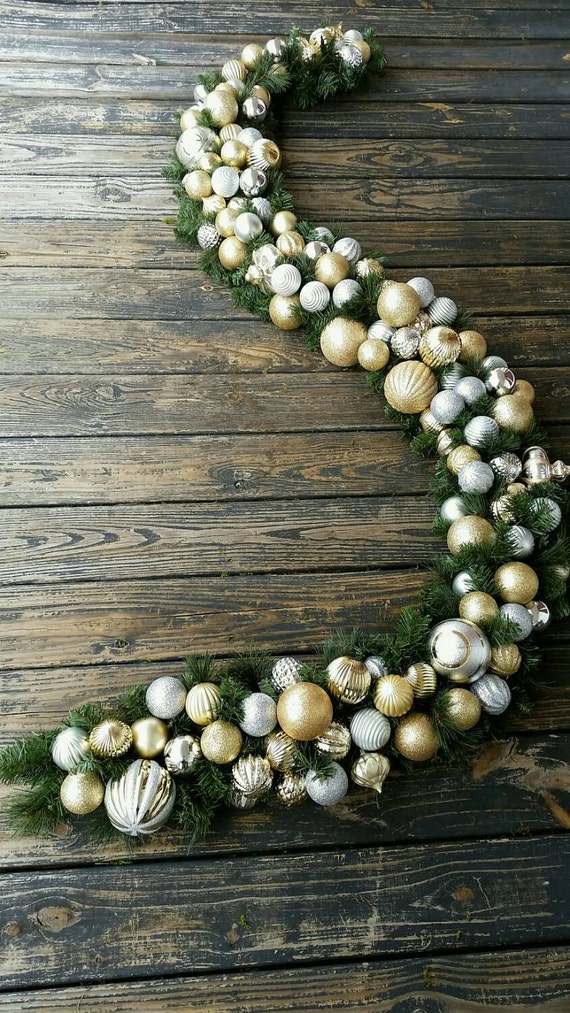 Christmas Garland, Holiday Garland, Mantel Garland, Fireplace Garland, Custom Pine Garland With Silver and Gold Ornaments