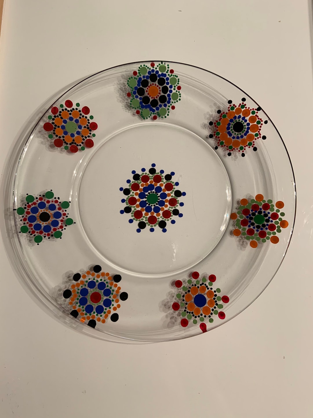 Handpainted Glass Plates With Dot Design Etsy