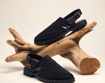 Handmade Black Suede Leather Peshawari Chappal: Men's Authentic Sandals