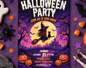 Halloween-Geburtstagseinladung, bearbeitbare Canva-Einladung für gruselige Kinderpartys, digitaler Download