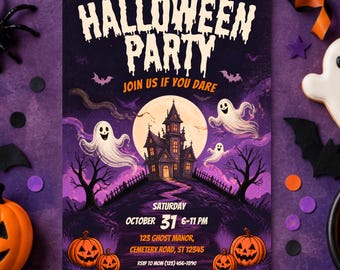 Halloween-Geburtstagseinladung, bearbeitbare Canva-Einladung für gruselige Kinderpartys, digitaler Download