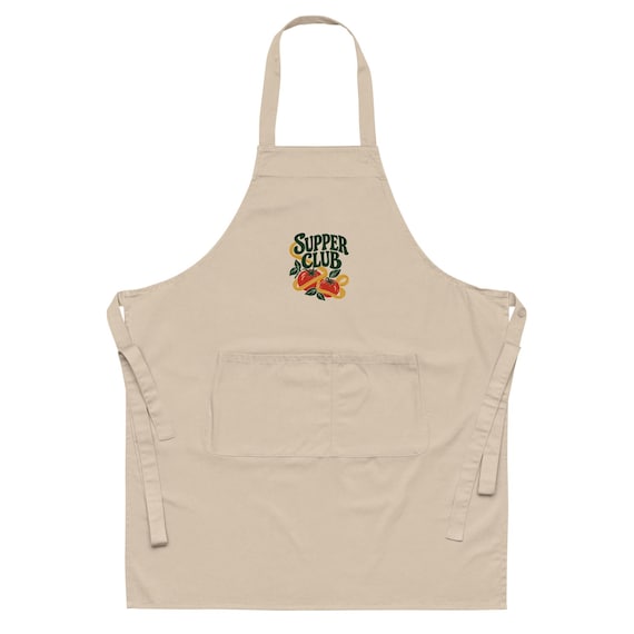 Supper Club Apron, Retro Tomato Pasta Design, Organic Cotton Cooking Apron (Gift)