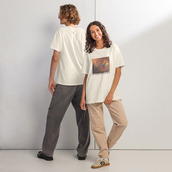 Abstract Graphic Oversized T-Shirt, Unisex Heavyweight Tee, Modern Holographic Art Shirt, Minimal Streetwear
