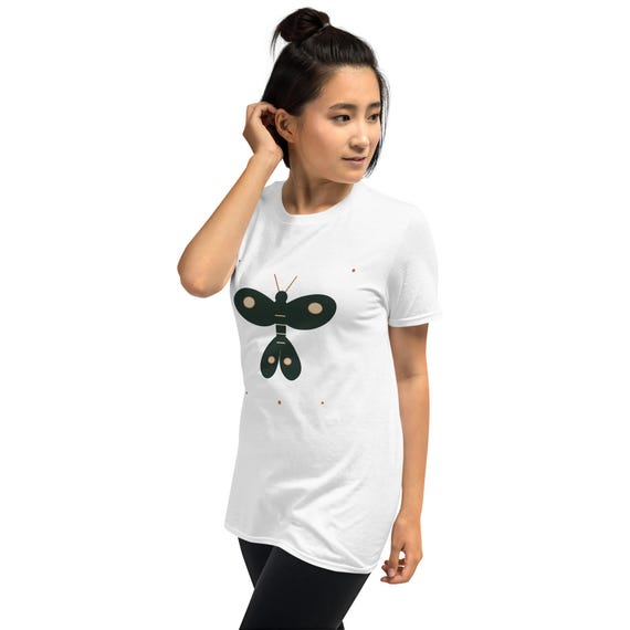 Green Moth T-Shirt, Minimalist Nature Graphic, Unisex White Tee