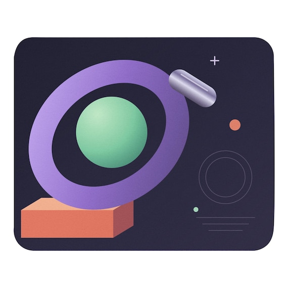 Abstract Geometric Mouse Pad, Lilac Mint Orbital Design, Retro Futuristic Desk Decor