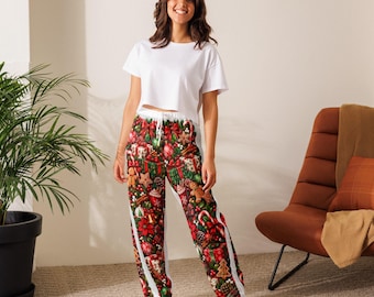 Feestelijke kerstpyjamabroek met peperkoekmotief en zuurstokken, comfortabele loungewear