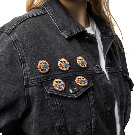 Custom Event Pin Buttons, Personalized Logo Photo Pins (Set of 5)