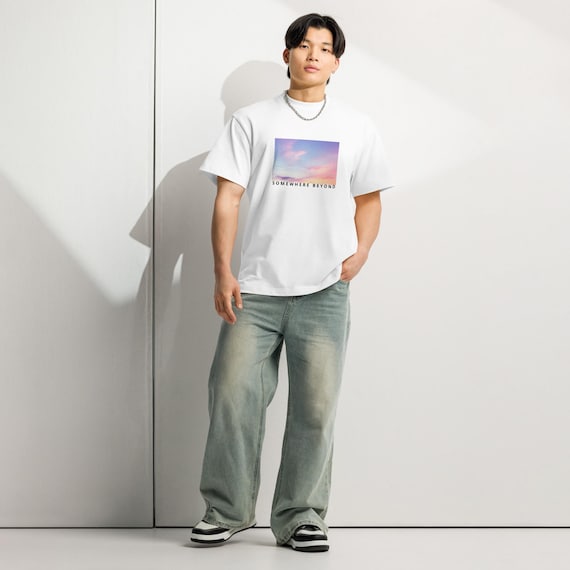 Somewhere Beyond Pastel Sky Boxy T-Shirt, Oversized Heavyweight Graphic Tee, Men's Streetwear
