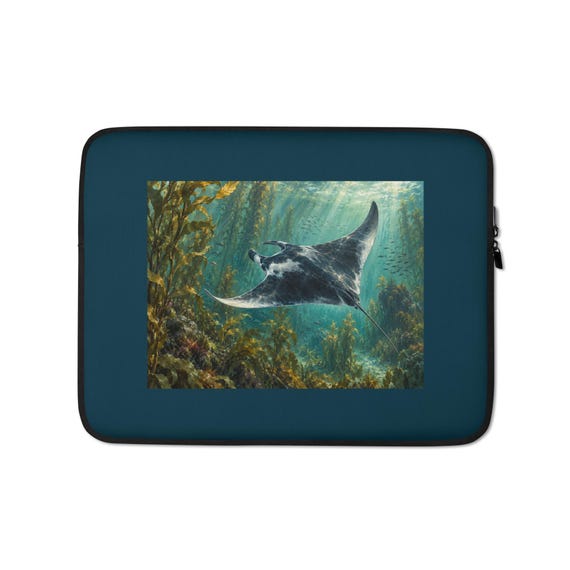Manta Ray Kelp Forest Laptop Sleeve, 13 Inch Neoprene Pouch, Ocean Art Gift
