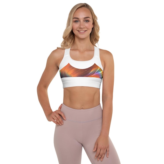 Abstract Sports Bra, Colorful Padded Workout Bra, Holographic Athletic Top, Women's Gym Activewear