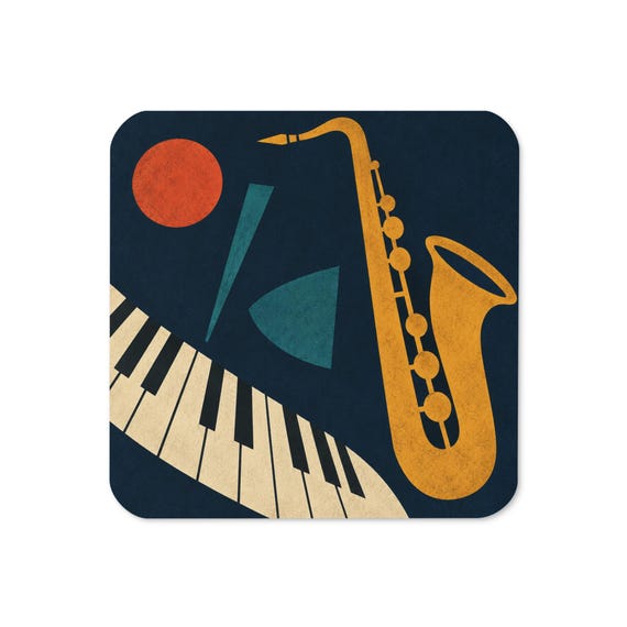 Mid-Century Jazz Coaster, Saxophone Piano Art, Music Lover Gift (Single)