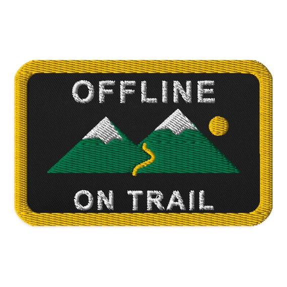 Offline On Trail Embroidered Patch, Mountain Peaks, Gold Path (3.5 x 2.25 Inches)