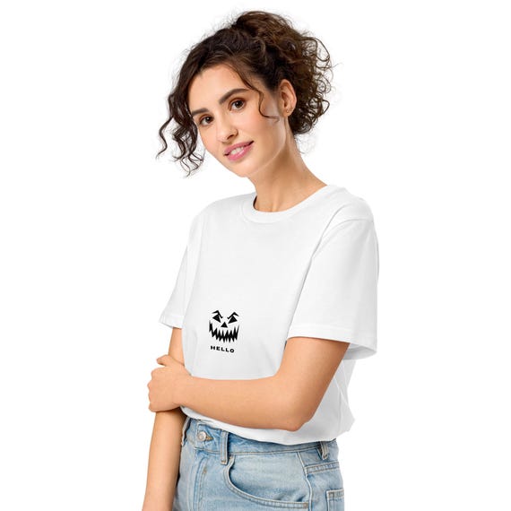 Minimalist Pumpkin Face Halloween Shirt, Organic Unisex Tee, Spooky Season Gift