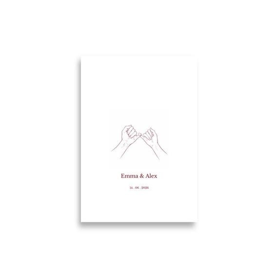 Personalized Pinky Promise Print, Burgundy Line Art, Wedding Anniversary Gift (Unframed Poster)