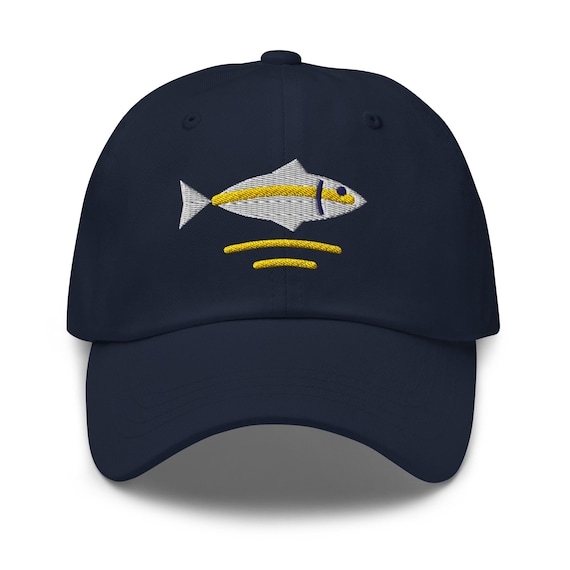 Embroidered Fish Dad Hat, Quiet Waters Fishing Cap, Navy Cotton Baseball Hat, Angler Gift