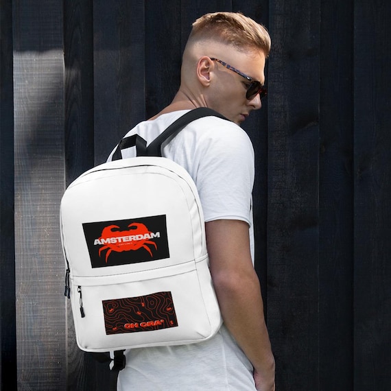 Red Black Graphic Backpack, Streetwear Everyday Bag, Laptop Pocket