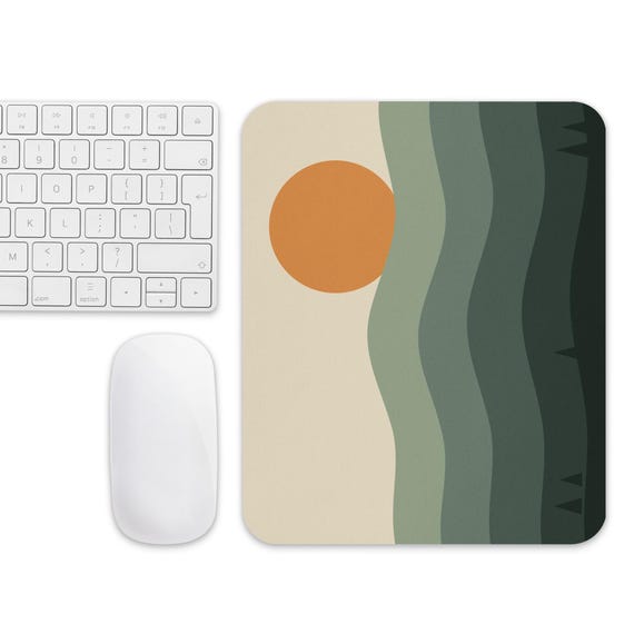 Green Mountain Mouse Pad, Minimalist Landscape with Sun, Nature Desk Accessory