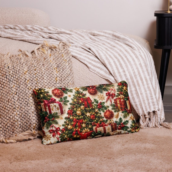 Vintage Christmas Tree Throw Pillow, Festive Holiday Decor, Retro Cushion