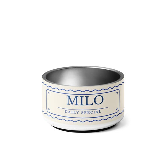 Personalised Cat Bowl, Bistro Fish Design, Stainless Steel Pet Dish (18 oz)