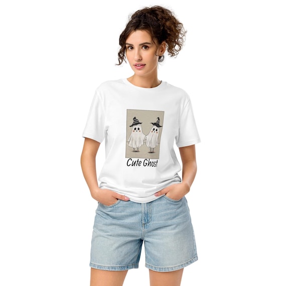 Organic Ghost Witch Hat T-Shirt, Spooky Season Graphic Tee (Unisex)