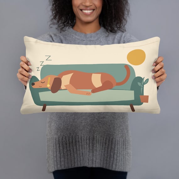 Sleeping Hound Lumbar Pillow, Terracotta Checkerboard Back, 20x12 Sofa Cushion