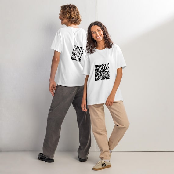 Abstract Distorted Graphic T-Shirt, Oversized Heavyweight Streetwear Tee, Black White Unisex Shirt