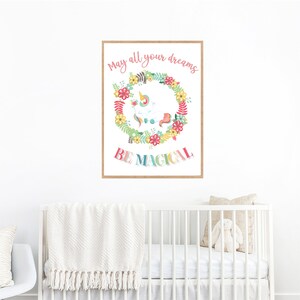 Baby kids nursery Magical Dreams unicorn quote wall art 8 by 10 print at home digital file