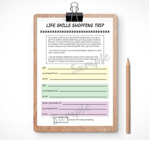 Life Skills Shopping instant download printable maths and budgeting worksheet for teens and special needs in A4 and letter size